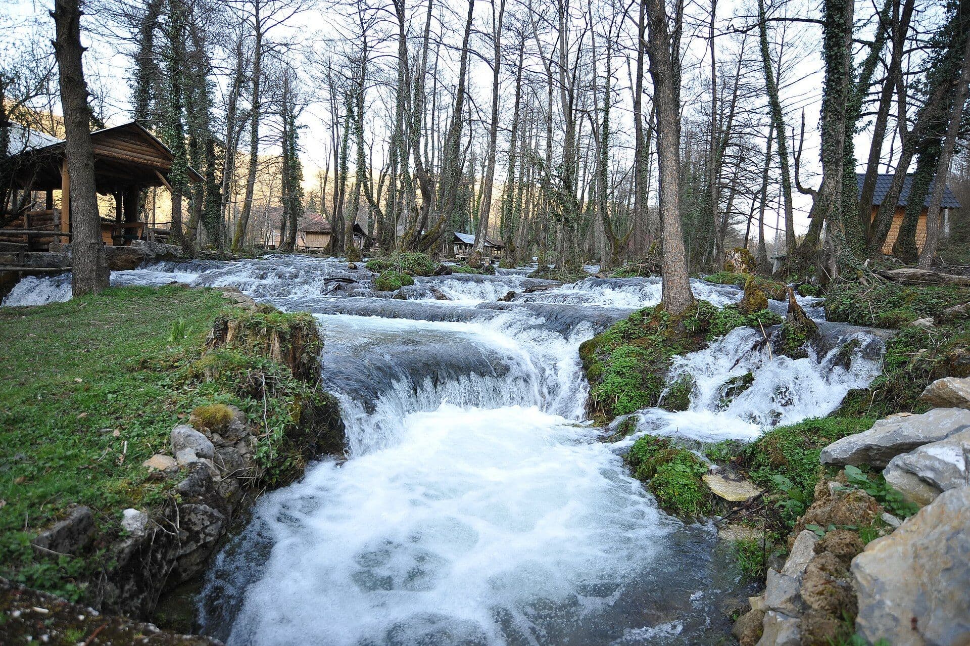 Janjske otoke near Šipovo — the river Janj spilling over tufa steps through the forest